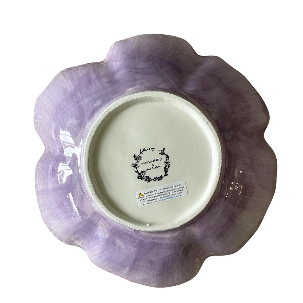 MAXCERA Purple Flower Ceramic Serving Bowl 12in Spring Easter New - Picture 9 of 15